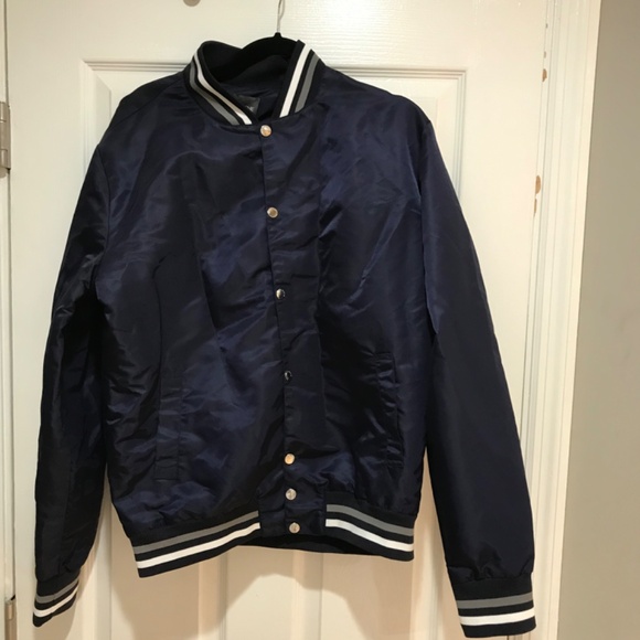 Men’s large navy blue satin varsity/ bomber jacket - Picture 2 of 4